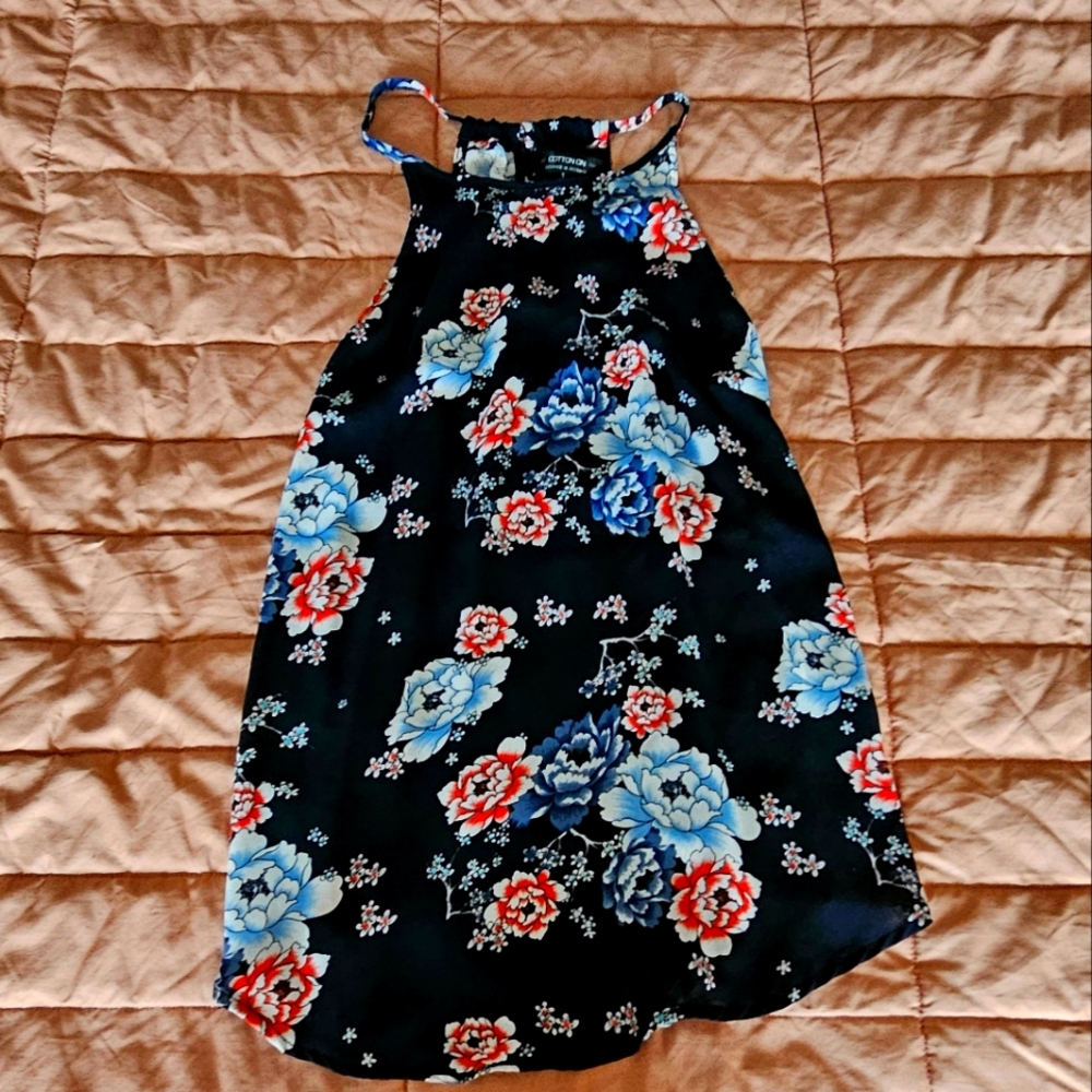 Floral Dress - Black and Blue